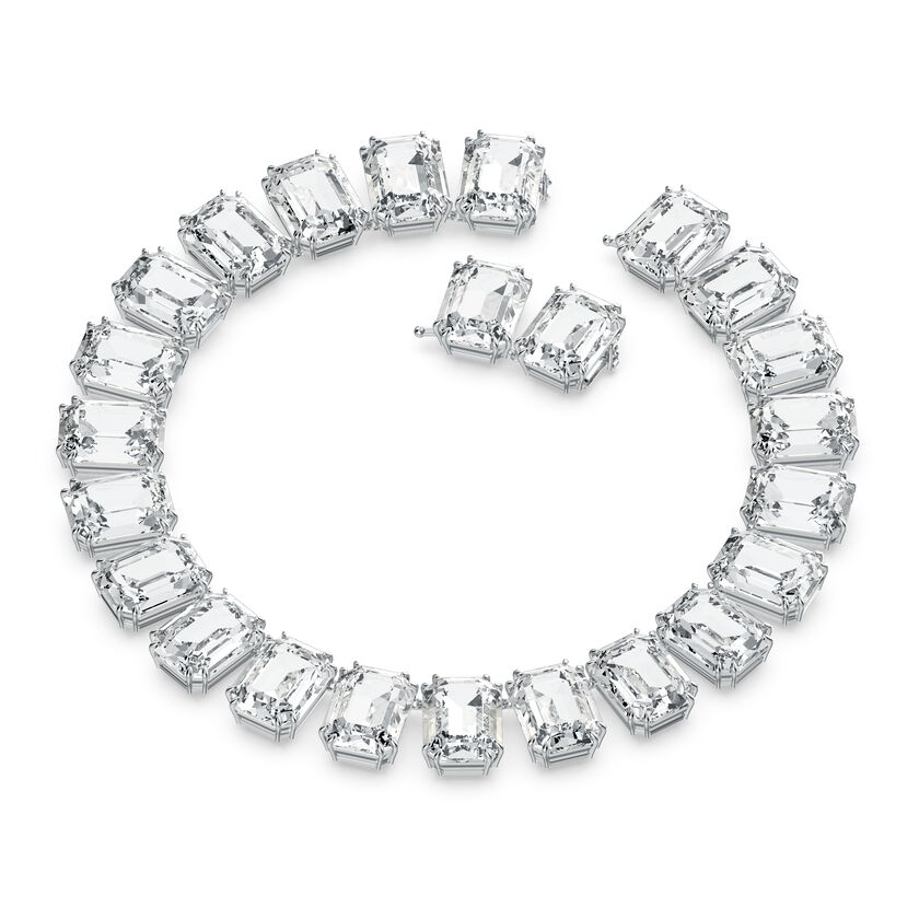 Millenia necklace, Octagon cut crystals, White, Rhodium plated